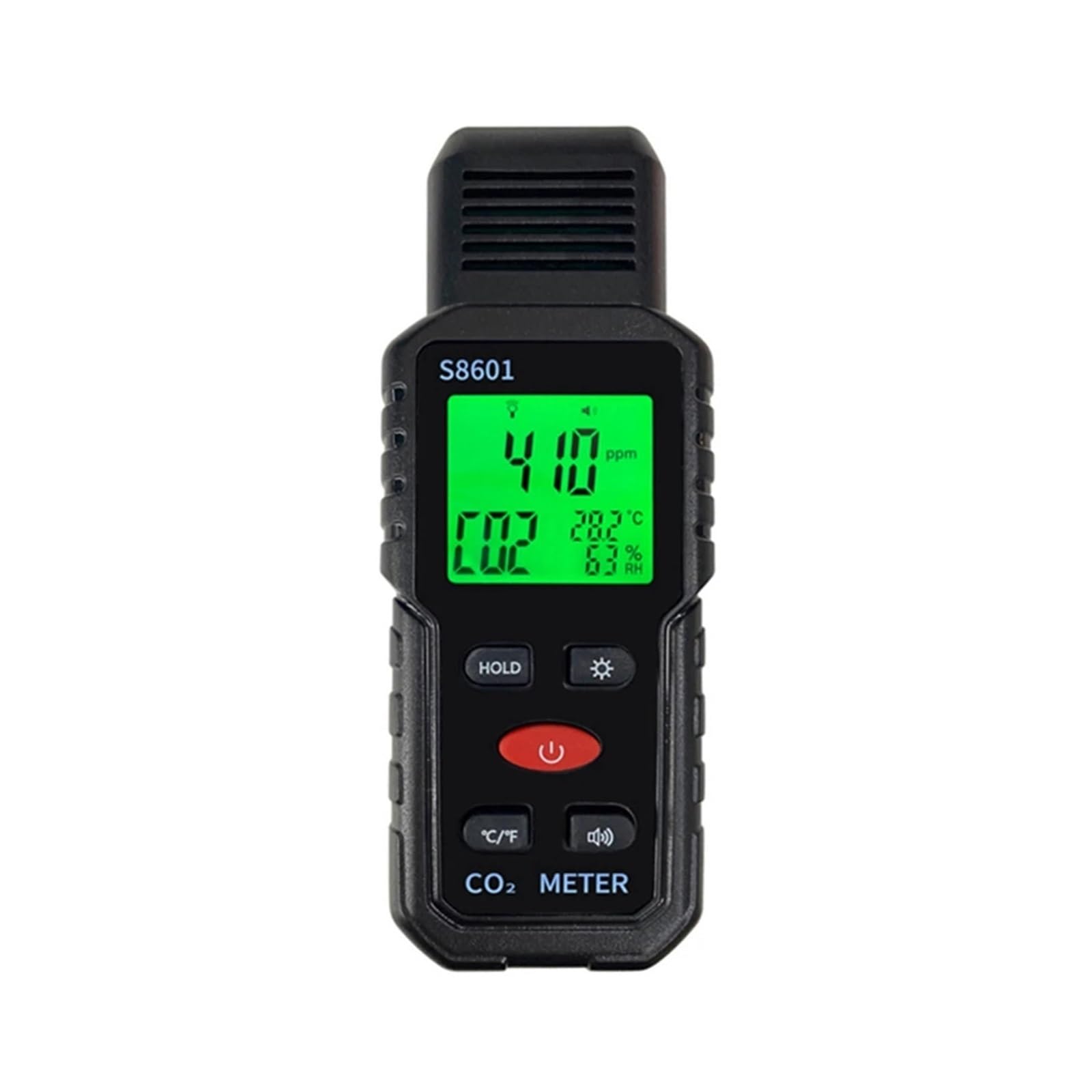 Monitor de Calidad del Aire, Medidor de CO2 3 en 1, Monitor portátil de Calidad del Aire, 5000 ppm, Detector de dióxido de Carbono (°C/°F),para casa, Oficina y Coche(Blackred S8601)