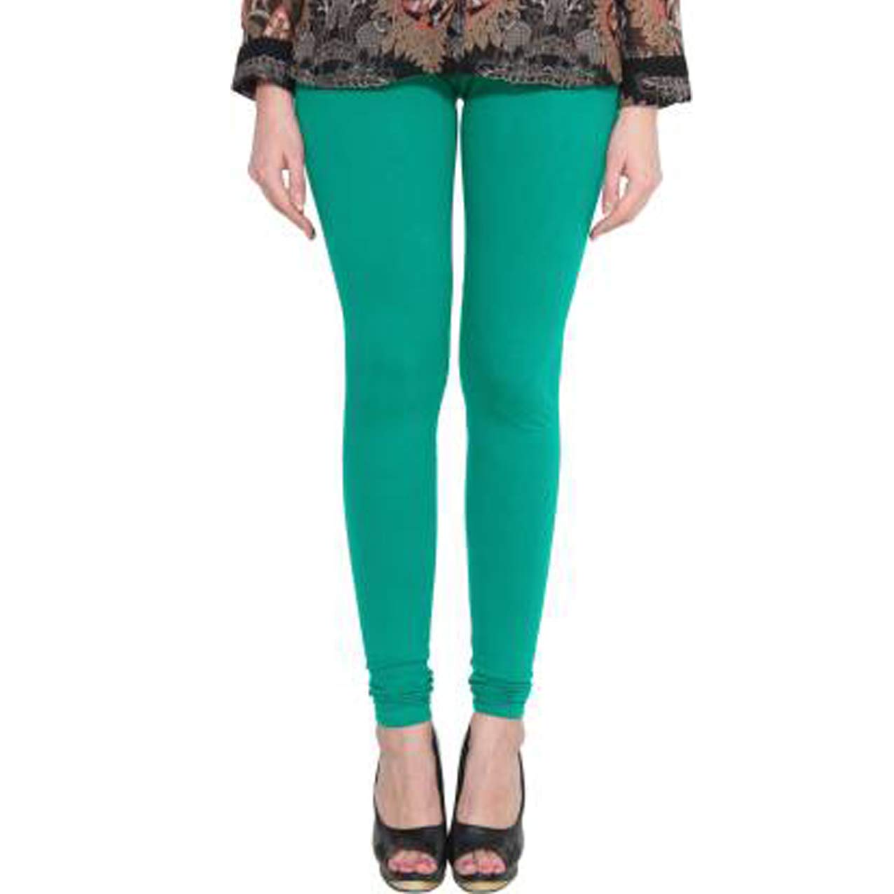 clarita Soft Cotton Stretchable Churidar Leggings - Free Size Plus 35 Colors for Womens and Girls (Rama Green)-picture-13