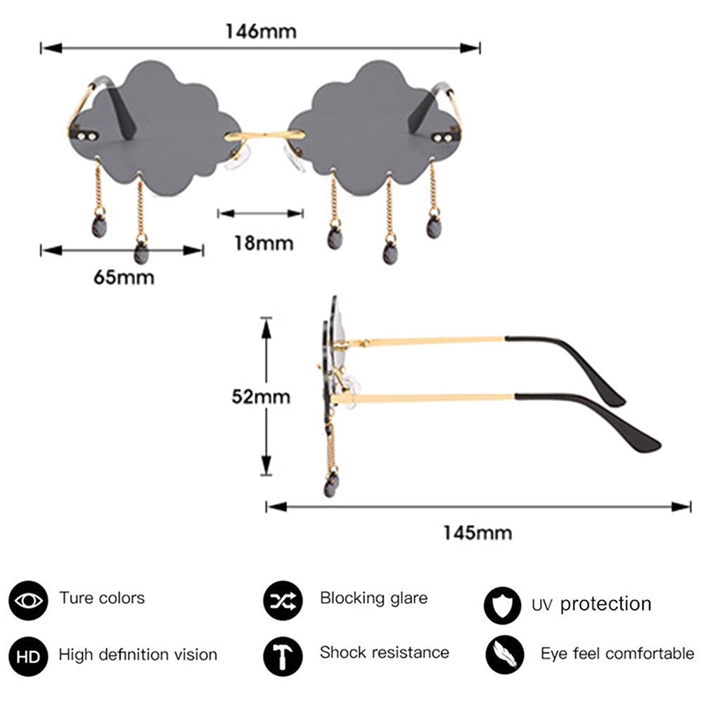 LASPOR Retro Rimless Sunglasses for Women Men Vintage Metal Frameless Cloud Glasses Raining Crystal Pendant UV400 Protection