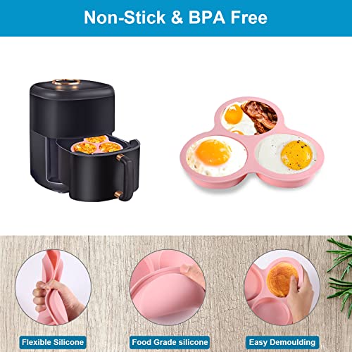Toymis Air Fryer Egg Mold, 2Pcs Reusable Bpa-Free Silicone Baking Cups Non-Stick 3-Chamber Heat Resistant Silicone Muffin Pan For Hamburger Muffin Air Fryer Accessories Microwave (Pink, Grey) #TOP3