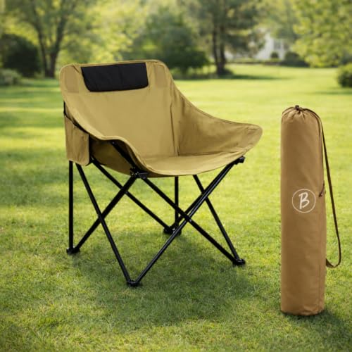 Image of Foldable Camping Chair with Carry Bag, Portable Outdoor Folding Chair for Camping, Picnic, Garden and Travel, Heavy Duty Metal Frame.(FURNTR002 Khakhi)