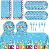 chiazllta Science Party Supplies Tableware Set for 20 Guests Little Scientist Party Birthday Plates Laboratory Decorations Includes 7inch Plates, Napkins, Tablecloth Favor