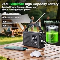 Kurbelradio DAB/UKW, Tragbare Solar Notfallradio mit 12000mAh Wiederaufladbare Powerbank, 2,4 "großes Farbdisplay, LED Taschenlampe & Leselicht, DAB+ Baustellenradio mit Bluetooth & SOS für Wandern – Ansicht 6