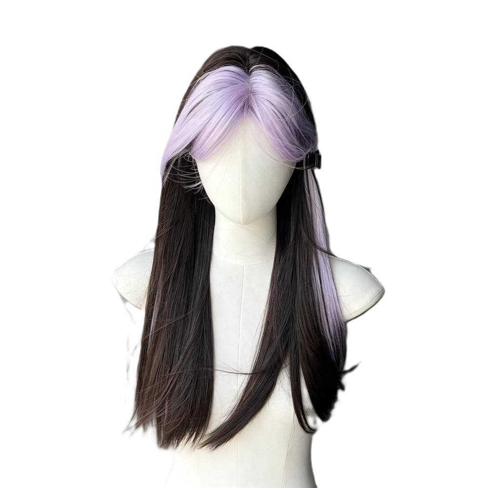 Haarpflege Lange Gerade Damenperücke In Schwarz Und Lila Für Den Gebrauch Cosplay Zärtlichkeit