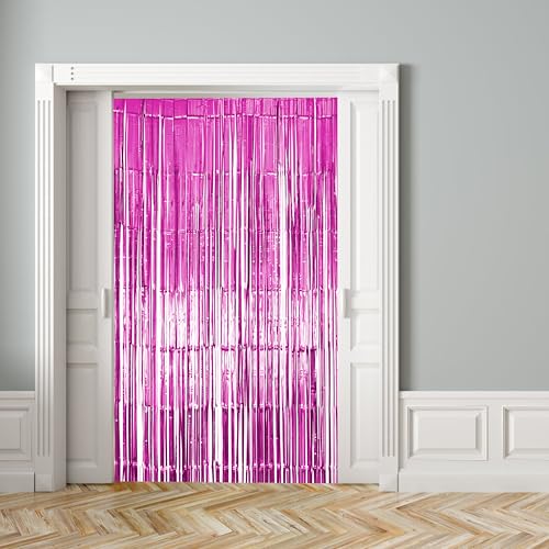 Image of Hampton Distribution 6 Pack Pink Fringe Backdrop, Pink Tinsel Backdrop Curtains, Decorations for Baby Showers, Birthday, Holidays, Parties & More