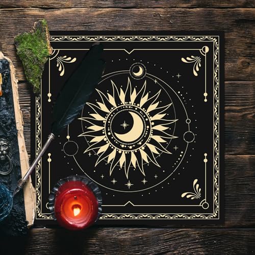BOXOB Altartuch, 46,5x46,5cm Zartes Quadratisches Altartuch mit Sonne und Mond Hexerei Spirituelle Tarotmatte Tischdecke Wahrsagewerkzeuge und Zubehör Perfektes Wahrsageritualzubehör