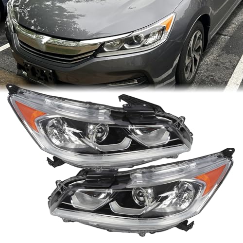 Headlight Assembly w/LED DRL Compatible with 2016 2017 Honda Accord EX EX-L Sport Sedan 4 Door Halogen Projector Headlamp Driver & Passenger Side