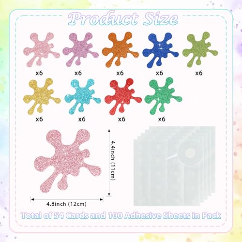 Image of Vuzvuv 54Pcs Glitter Art Paint Splatter Paper Cutouts Bulletin Board Decorations for Birthday Party Theme Decor Supplies