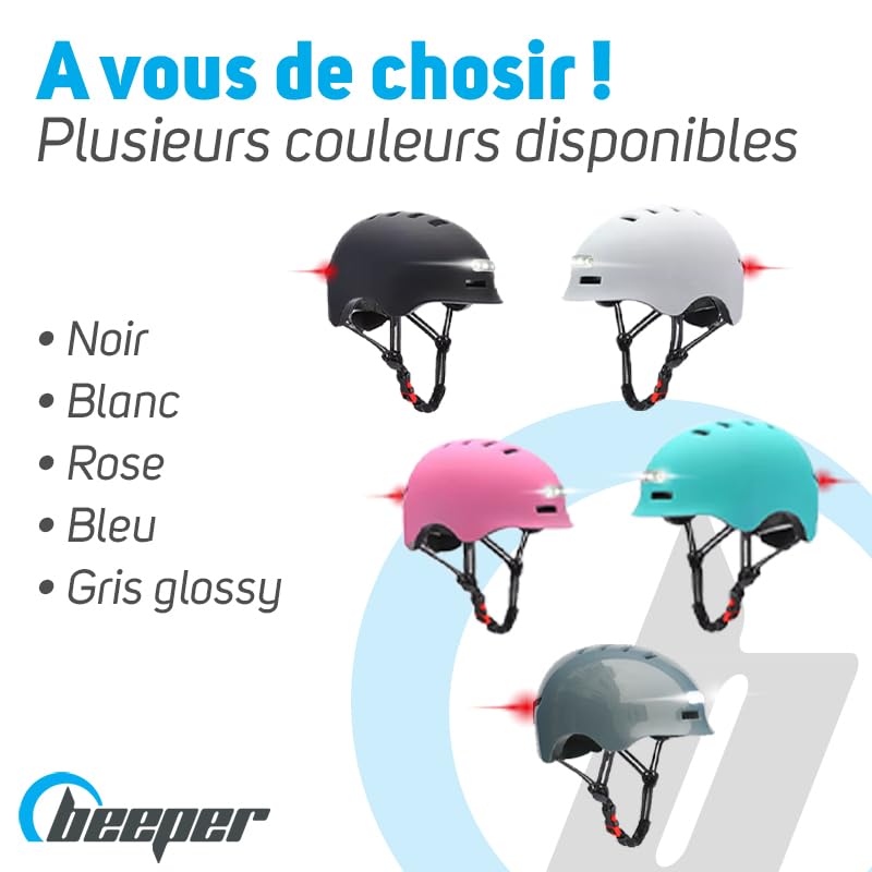 BEEPER - Kask z wbudowanymi przednimi i tylnymi światłami Kolor - Szary, Rozmiar - L