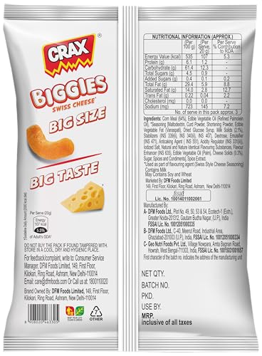 Image of Crax Biggies - Swiss Cheese Puffs 65gm /70gm (Weight may vary)