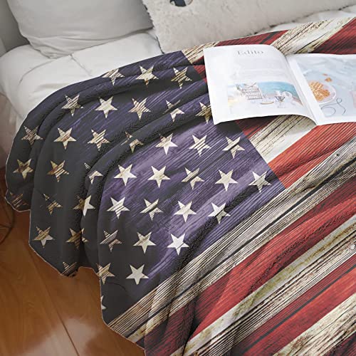 Reunbmq Super Soft Flannel Fleece Throw Blanket, Lightweight Sherpa Blankets Comfortable Bed Throws 3D Printed Blanket For Couch/Chair/Sofa/Bed/Dorm/Bedroom/Home (Wood Plank American Us Flag) #TOP5