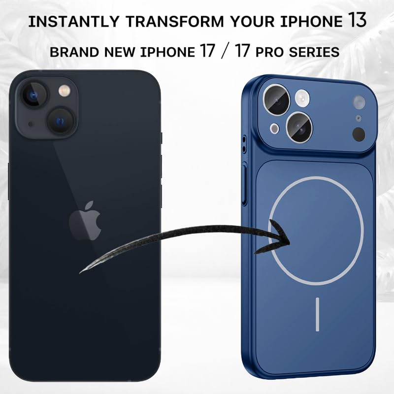 Image of SHINESTAR Converter Case for iPhone 13 | Premium Protective Mag-Safe Cover | iPhone 17 Pro / 17 Pro Max Series Style Design | in-Built Camera Guard | Wireless Charging Compatible - Blue