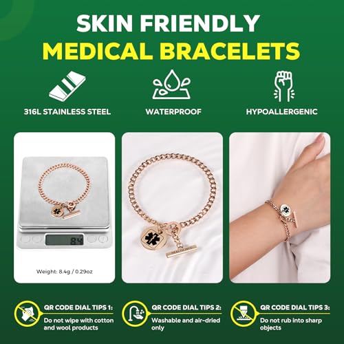 Upgraded QR Code Medical ID Bracelets for Women Medical Alert Bracelet - Sterling Silver 7'' ~9'' Chain Link - More Space Save & Change Emergency Med Info2