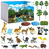 Yuminefeety 44 Pcs Australian Animal Project Diorama Kit Include Australian Animal Figurines Roadside Trees Blue Clay Pottery Clay Simulated Moss Box Background Cloth for Diorama Project Activities