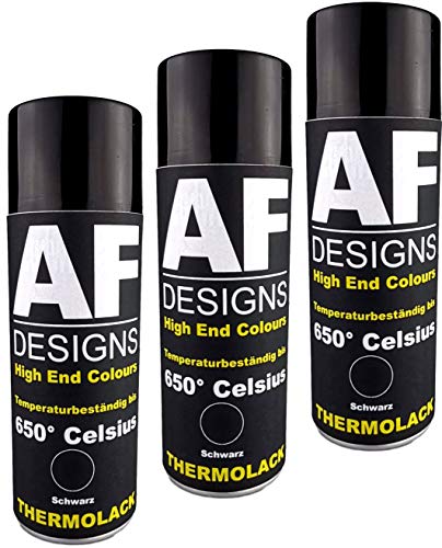 Alex Flittner Designs Thermolack Spray Lot de 3 bombes de peinture pour four d'échappement résistant à la chaleur 650 °C Noir 400 ml Protège le moteur et l'échappement de la rouille Cover