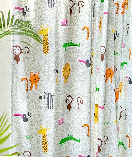 Image of Tranquebar Curtain Co. Kids Room Curtain, Cotton Curtains, 60-65% Room Darkening, Multicolor Animal Print, Window Curtains 5 Feet, BackTab Loops, Safari (152 cm) - Set of 2