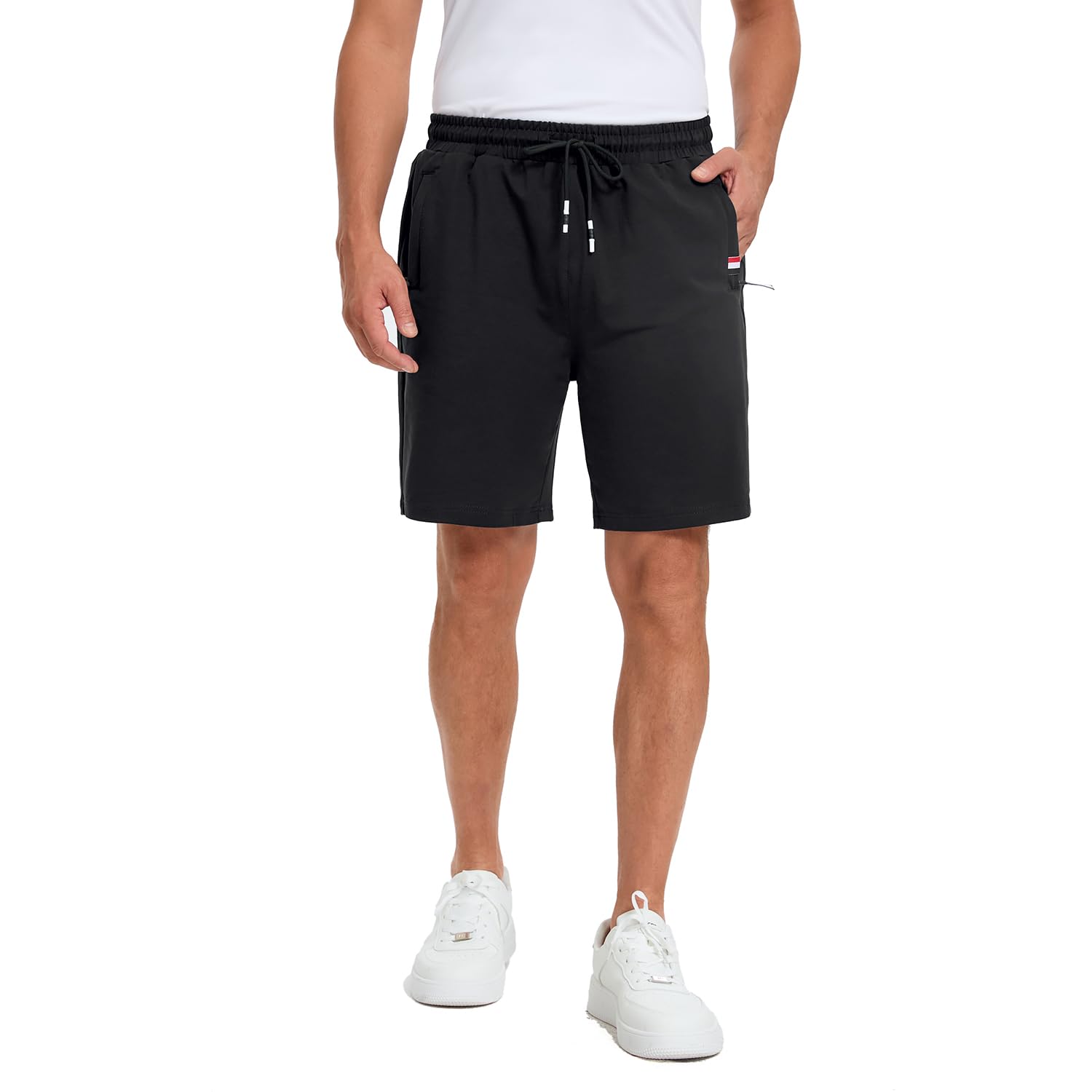 FGFD&OU Pantalón Corto Hombre Algodón Pantalones Cortos Deportivo para Correr Deporte Yoga Tiempo Libre, Bermuda de Elásticos Transpirable con Bolsillos Cremallera