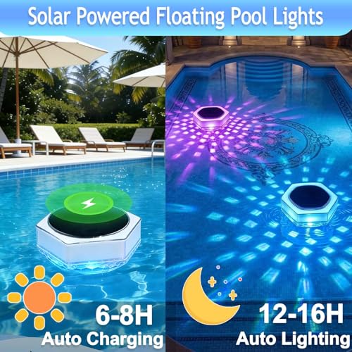 Miniatura 5 de Cozymeow 2 Pieza Luces Flotantes Piscina Solares, Luz Solar Piscina Led Con Control Remoto, Rgb 7 Colores, Temporizador, Ip68 Impermeable Luz Piscinas Sumergible Sin Cable Para Bañera Jardín Florero