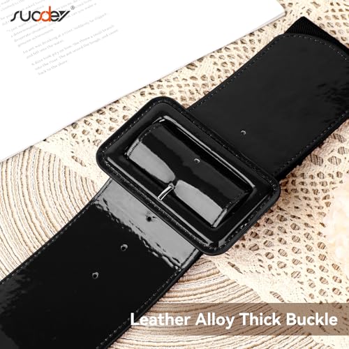 SUOSDEY Women Wide Patent Leather Belt Fashion Square Buckle Waist Belt Cinch Belt for Dresses Coat3