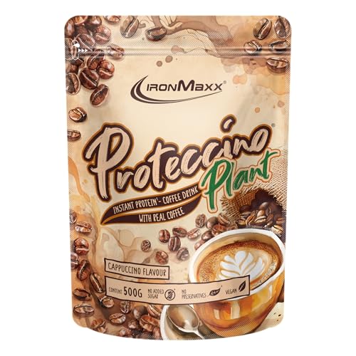 IronMaxx Plant Proteccino Cappuccino 500 g | Café Proteico Vegano con Cafeína y Extracto de Café | Alto Contenido en Proteínas | Sin Azúcar Añadido | Ideal para Deportistas