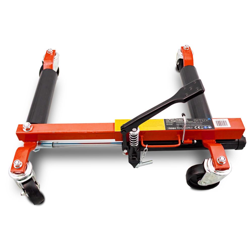 BITUXX 4 Stück PKW Rangierhilfe Rangierheber hydraulisch Wagenheber Auto Rangierroller Rangierheber belastbar bis 680 kg pro Rangierroller (Rot)