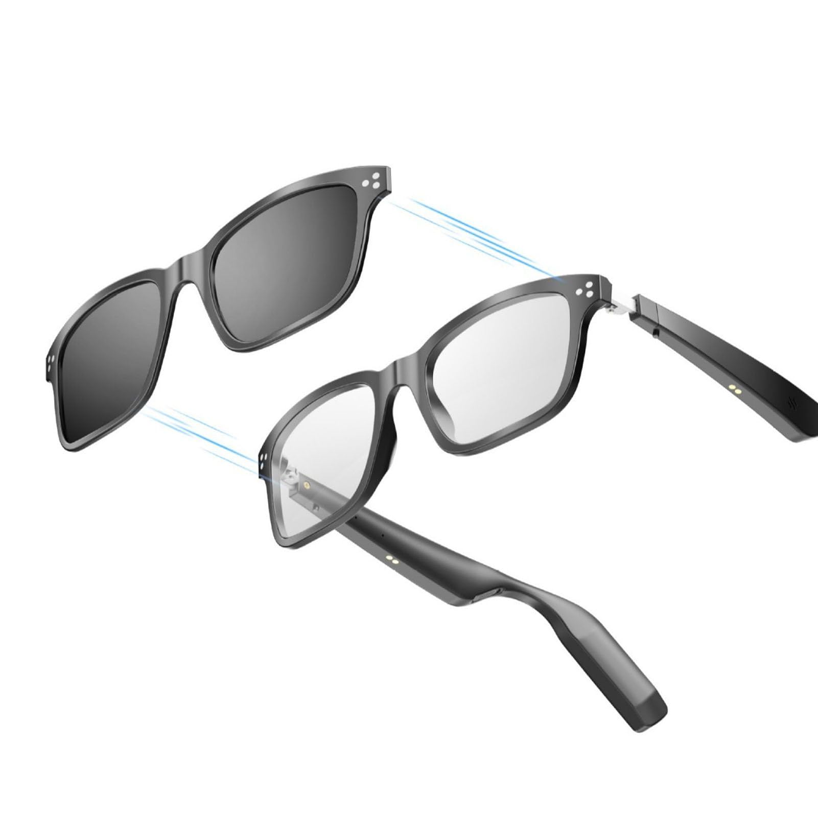 Jiawu Occhiali Intelligenti, Occhiali Audio Luce Blu con Lenti Polarizzate Magnetiche, Altoparlanti Bluetooth Wireless Integrati, da Sole con Suono a Orecchio Aperto