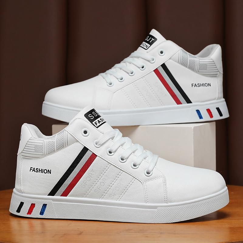 Men's Solid Color High Top Skateboarding Sneakers, Durable Non-Slip Lace-Up Shoes for Outdoor Activities3