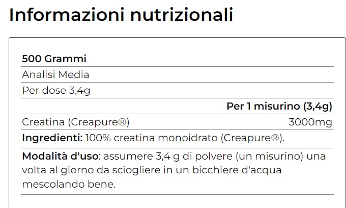 Yàmamoto Creatine Creapure 500 grammi - Creatina micronizzata di alta qualità, gusto naturale - qualità Cre@Pure