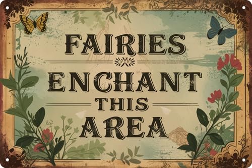 Vintage Metal Tin Sign 8x12 in Enchanted Fairy Magic Whimsical Wall Art for Garden or Patio Decor Adds a Touch of Fantasy & Charm