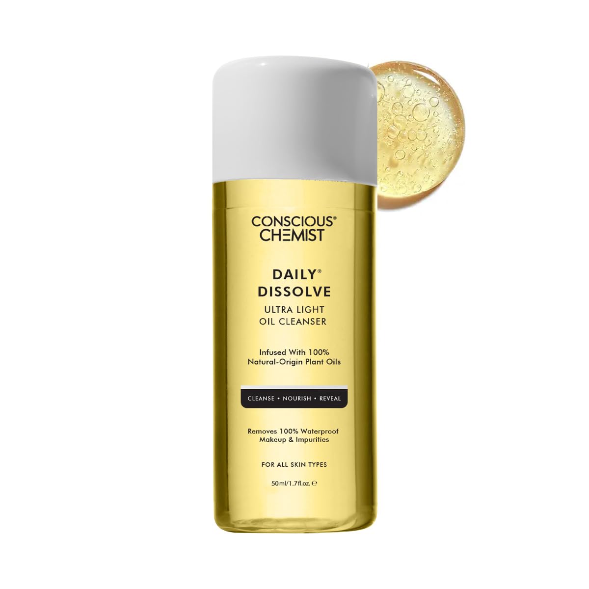Conscious Chemist® Makeup Remover Oil Cleanser | 50ml | Gently Removes Makeup, SPF & Impurities | Face Wash for Men & Women. Soft & Glowing Skin - Daily Dissolve