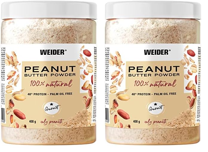 Weider Peanut Butter Powder. 100% Mantequilla De Cacahuete natural en polvo. Sin azúcares añadidos. Apta para veganos. Sin aceite de palma 400g (Paquete de 2)