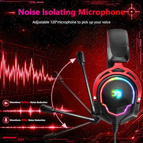 Image of K98 Wired RGB Gaming Headset with Mic, Over Ear Gaming Headphones, 50mm Neodymium Drivers, Noise Isolating Microphone, Memory Foam Cushions, Aluminum Alloy Frame for PC, PS5, PS4, Xbox, Switch