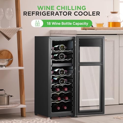 Image of Nutrichef 18 Bottle Wine Fridge | Dual Zone Wine Chiller | Adjustable Temperature 41F to 64F | Ultra Quiet Operation | Wine Cooler For Home & Office | Free Standing 32x11x23 IN | Black