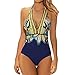 Produktbild TOPKEAL Damen Einteiliger Figurformend Bauchweg Tiefer V-Ausschnitt Badeanzug Halfter Strandmode Push Up Gepolstert Monokini Tankini Strandkleidung Bademode (Blau, L)