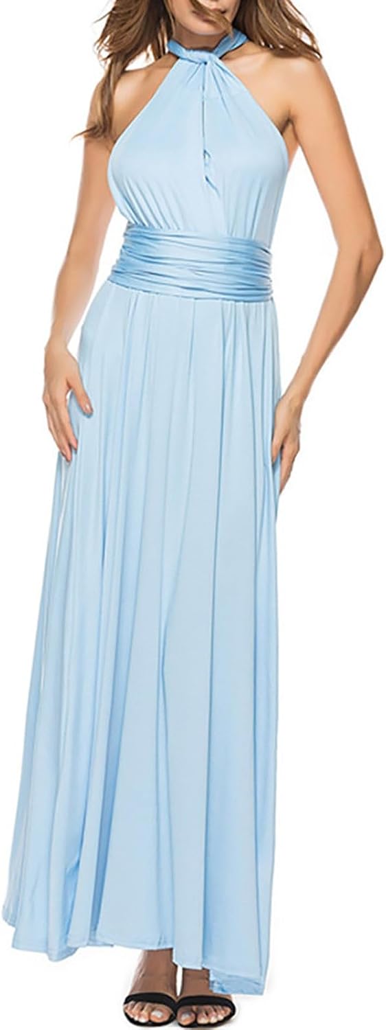 Women's Backless Gown Dress Convertible Multi-Way Wrap Halter Cocktail Dress Bandage Bridesmaid Long Dresses