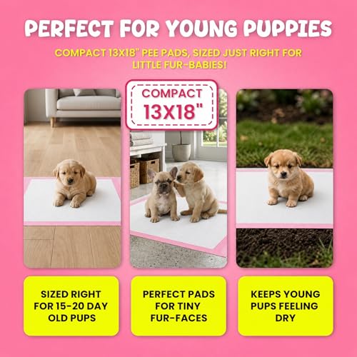 Image of FPN Puppy Pads for Dogs 100 Count Pink Small 13X18 Inch | Disposable Pee Pads for Puppies & Small Dogs | Pet Training Pads for Potty Training, Small Dog Pee Pads, Puppy Pads Bulk