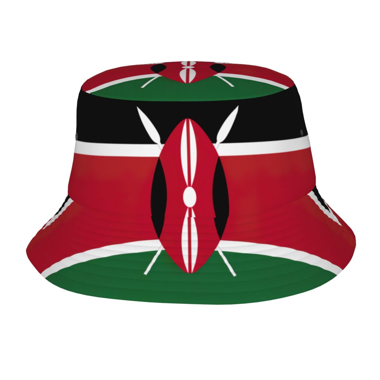 Flag of Kenya Print Women's Bucket Hats Foldable Bucket Hat Sun Hat for Beach Golf Fishing Vacation Unisex Black