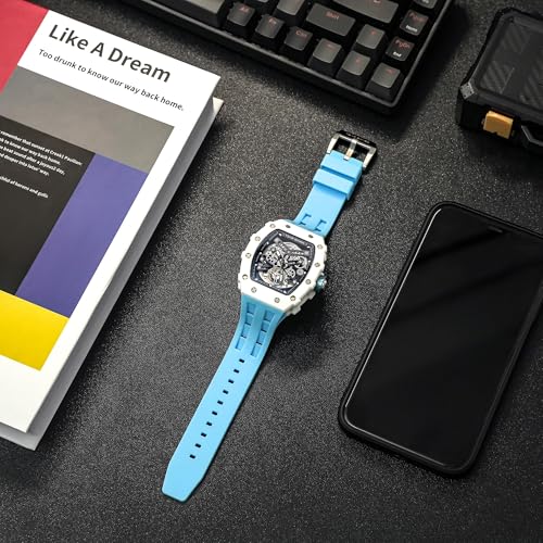 Image of TSAR BOMBA Mens Luxury Watch Automatic Watches for Men 50M Waterproof Japanese Mechanical Movement Tonneau Stainless Steel Case Sapphire Glass Big Face Cool Unique Fashion Gift Men, Blue Ceramic