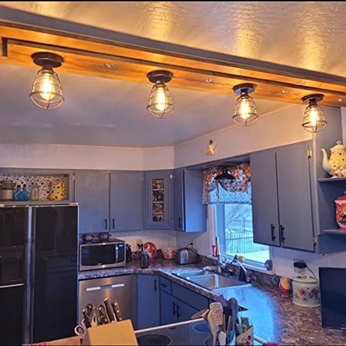 Vintage Semi Flush Mount Ceiling Light, Asnxcju Industrial Black Metal Cage Farmhouse Ceiling Light Fixture For Hallway Porch Stairway Bedroom Kitchen 2 Pack, E26 Base, Ul Listed #TOP5