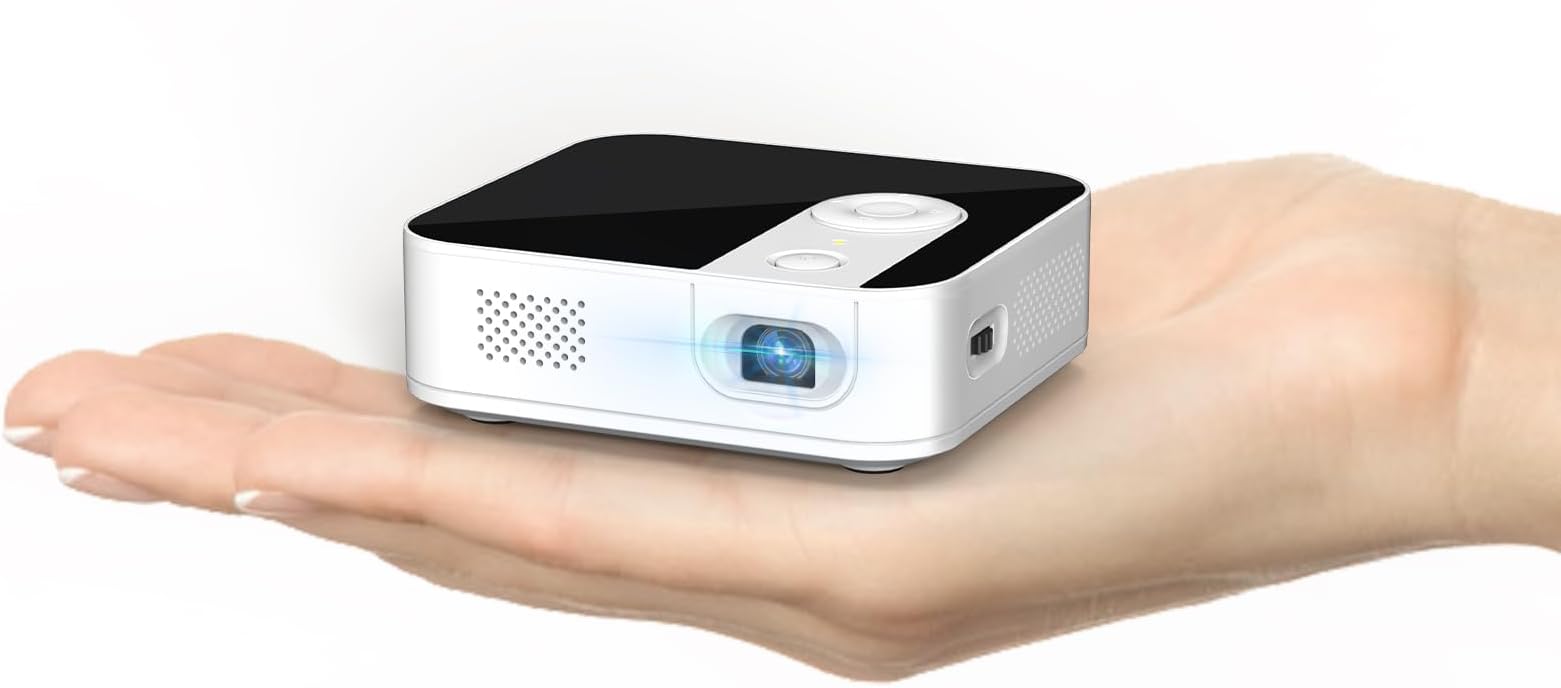 【3-hour Playtime】TMY Ultra Mini Projector, 1080P Support Portable Projector with WiFi and Bluetooth, Battery Powered Movie Projector, DLP Video Projector, Compatible with Phone/Pad/TV Stick/HDMI/USB