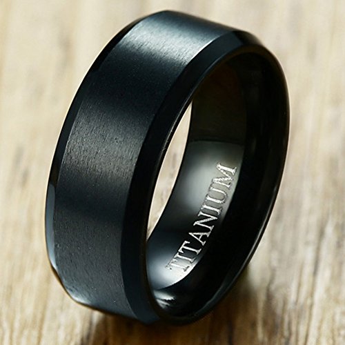 8mm Brushed Matte Black Titanium Stainless Steel Classical Simple Plain Ring Wedding Band (titanium, 5.5)3