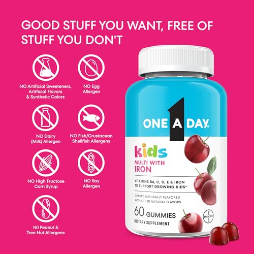 One A Day Kids Multivitamin with Iron Gummy, Vitamin D, Vitamin C, E, Zinc for Immune Support, Gummy Vitamins, Kids Multivitamin Gummies with Iron, Cherry Flavor, 60 Count (Packaging May Vary) - image 8