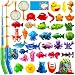 CozyBomB Magnetic Fishing Game for Kids - Bath Pool Toys for Water Table Learning Education Fishin for Bathtub Fun with 4 Squeak Rubber Animal and Boat, Poles Rod Net Fishes for Kids Age 3 up Outdoor