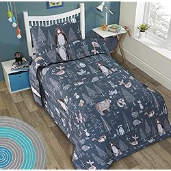 Zara Home Colcha Infantil Dhestia Home - Colcha Bouti Infantil Cama 90 y Cama 105 con Cojín Niños Forest - Color Gris, Talla Cama 90/105