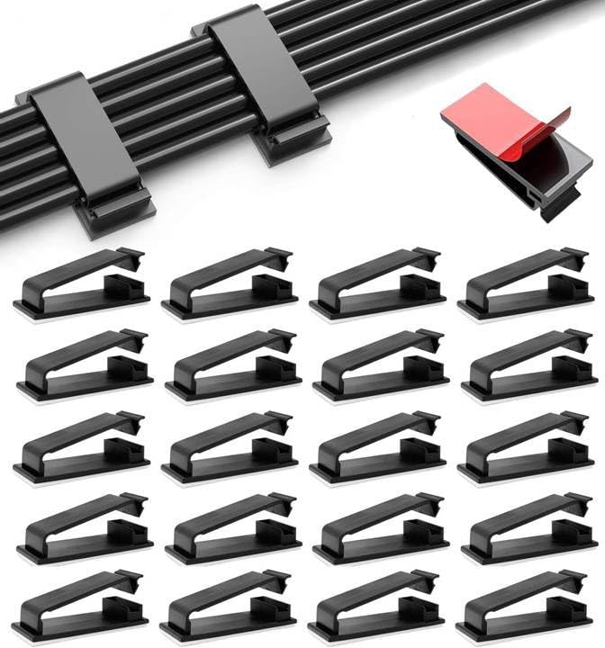MOXWARE 20Pcs Strong Cable Clips, Upgraded Wall Wire Clamps for Cable Management Clips, Cord Clips Wire Holders for Wall, Under Desk, DiwaliLights, Car, TV, PC, Electric Wires Hook - Black-image-13