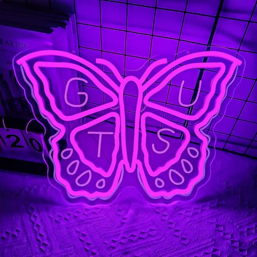 Image of Olivia Neon Sign Dimmable Butterfly Neon Light Sign for Wall Decor Purple Birthday Gift Decorations Singer Music Neon Signs for Bedroom, Windows, Living Room