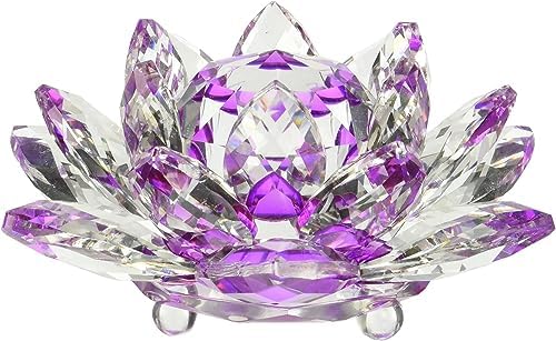 Amlong Crystal Hue Reflection Crystal Lotus Flower with Gift Box, Purple, 5 Inch image 3
