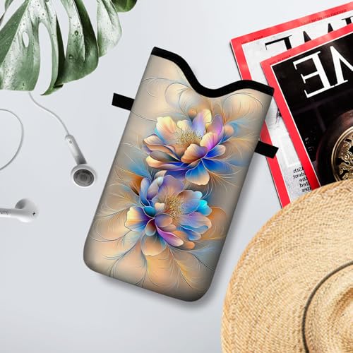 Image of Neoprene Cell Phone Sleeve Pouch Case Bag with Crossbody Strap Neck Lanyard for Women 7.1 X 3.9 in BF Flowers