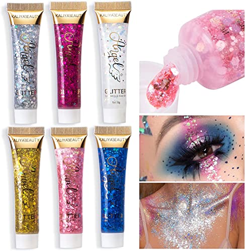 Beteligir 6Pcs Face Body Glitter, Concert Glitter Gel, Face Eye Hair Music Festival Rave Accessories Makeup,Sparkling Body Glitter Gel For Women #TOP1