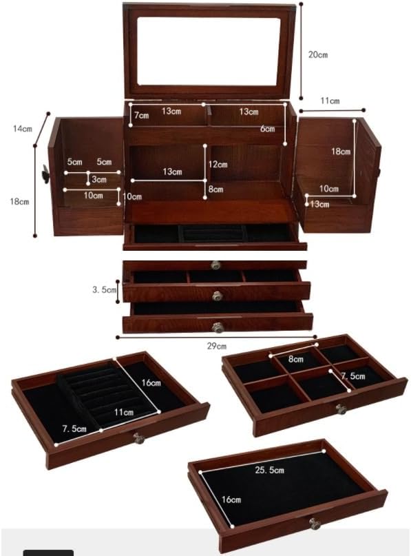 Jewelry Storage Box Large Capacity Wood Vintage Multi Layer Organizer Case Desktop Gift image 4